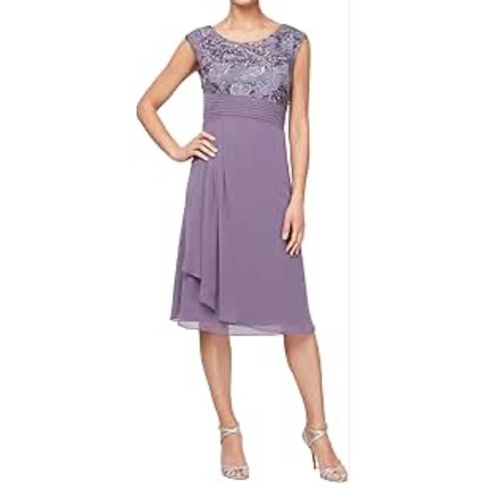 Alex Evenings Women's Dress Sz 14 Purple Sequin Lace Party‎ Formal Cocktail NWT